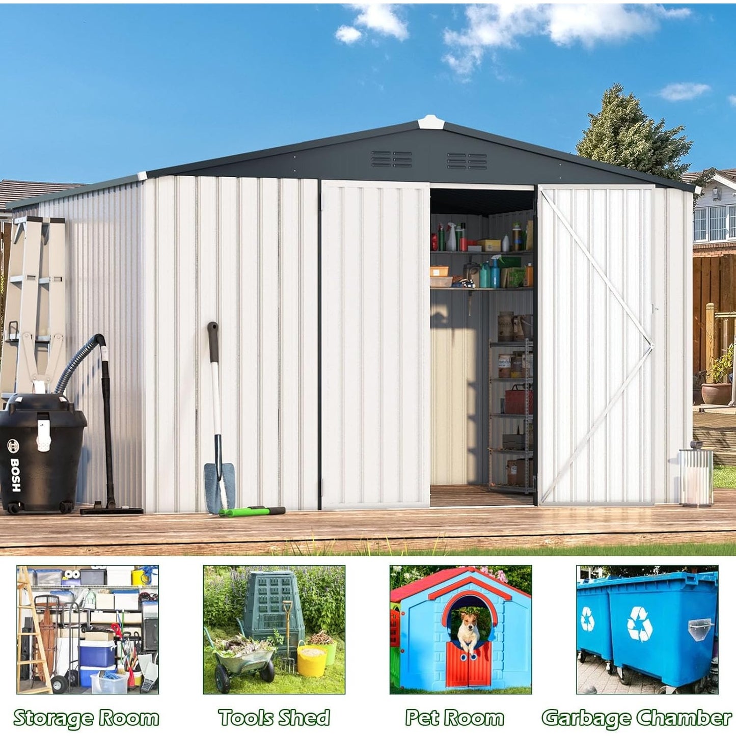 YODOLLA Shed 12' x 10' Storage Shed, White
