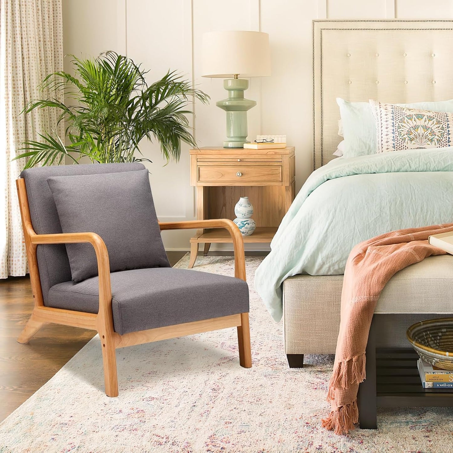 YODOLLA Accent Chair Reading Armchair, Linen Gray