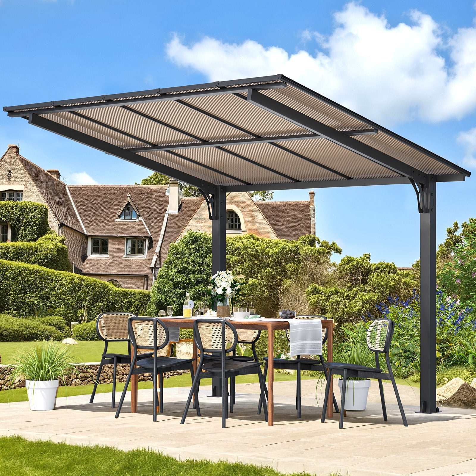 YODOLLA 10' x 8' Gazebo for Patio, Freestanding Lean to Hard Top