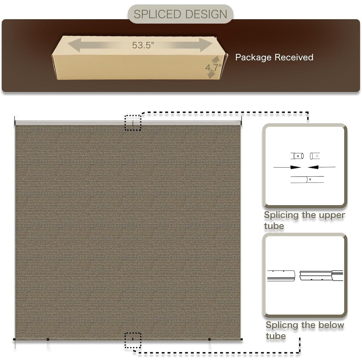 YODOLLA Outdoor UV Protection 6'(W) x 8'(H) Roller Shade, Mocha