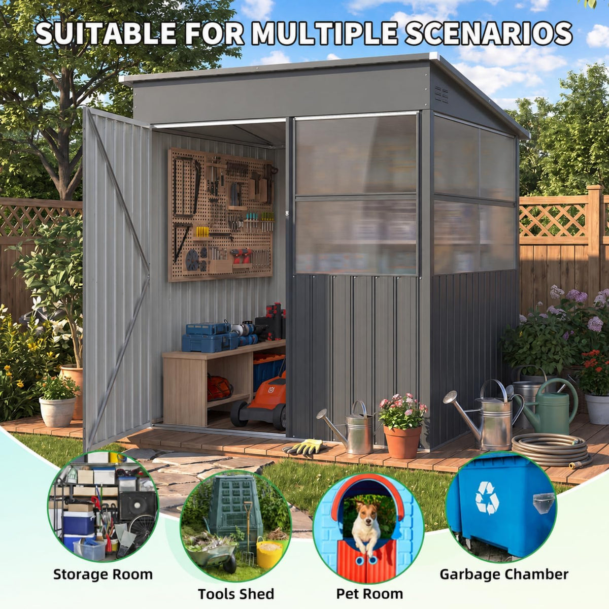 YODOLLA 6x6 Ft Metal Storage Shed with Translucent Panels
