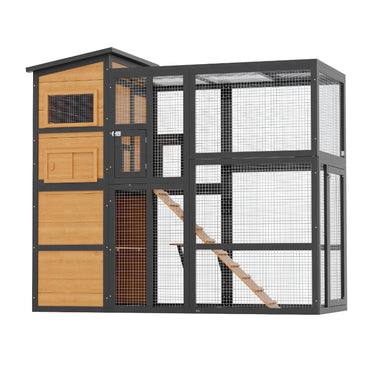 YODOLLA Large Spacious Cat Cage With Weatherproof Roof, Coffee