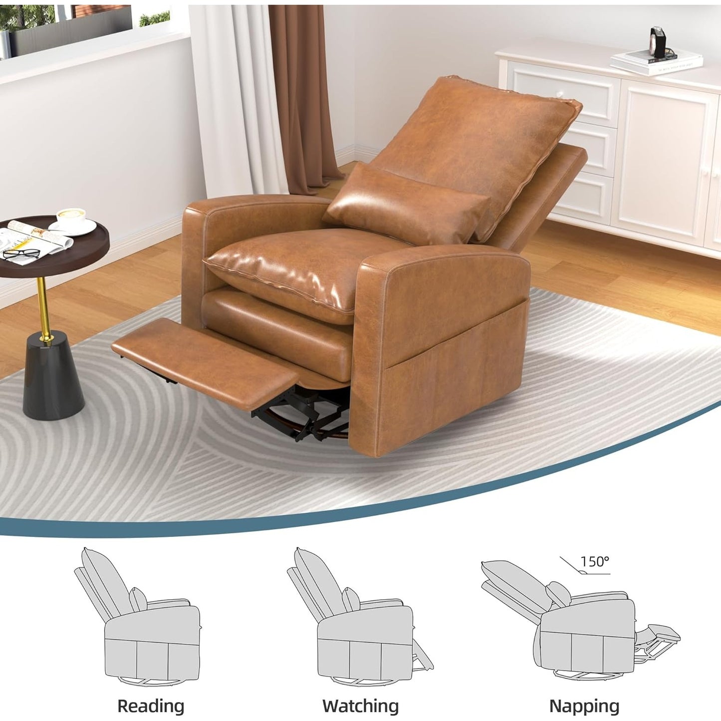 YODOLLA Rocking Chair Reclining Sofa Chair, Faux Leather Brown