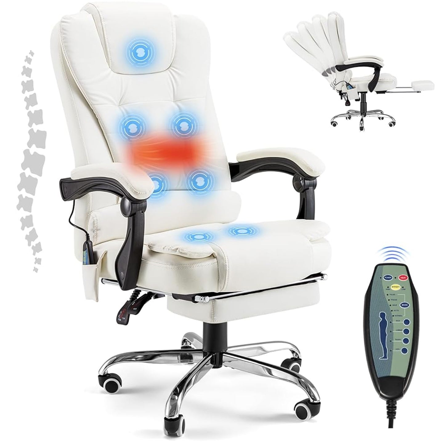 YODOLLA Massage Office Chair with Heat w/Retractable Footrest, Cream White