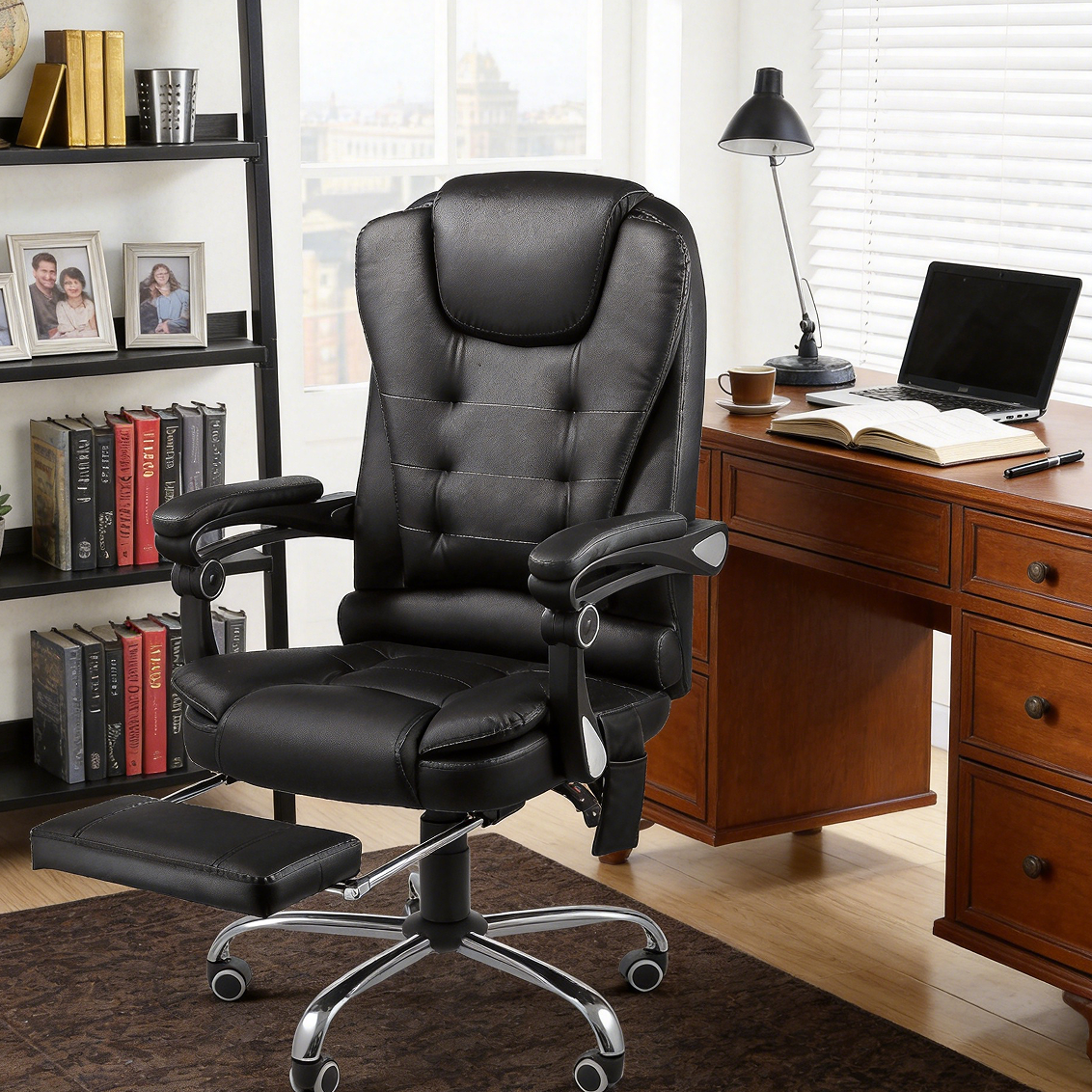 YODOLLA Ergonomic Office Chair with Heat & Massage - PU Leather Black