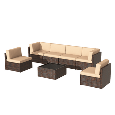 YODOLLA 7 Piece Outdoor Patio Furniture Set, Brown & Beige