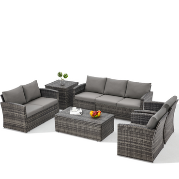 YODOLLA 7 Pieces Patio Furniture with Two Storage Boxes, Grey & Light Grey