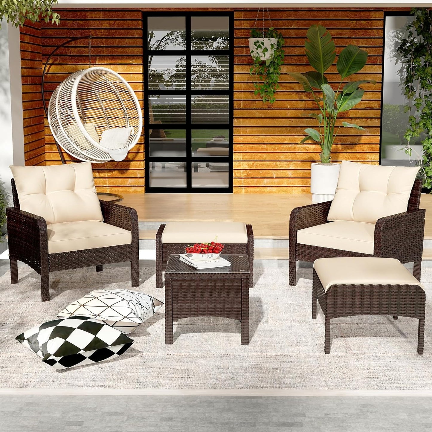 YODOLLA Outdoor 5 Pieces Patio Furniture Set, Beige