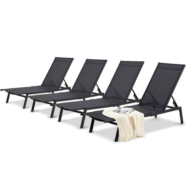 YODOLLA 4 PCS Curved Design Pool Lounge Chairs, Black