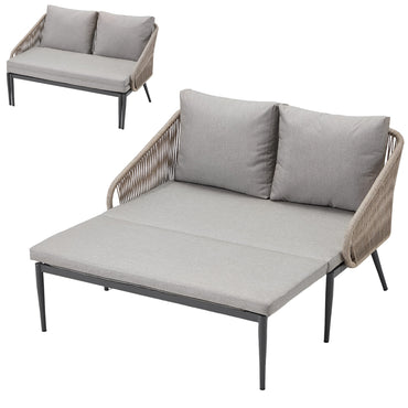 YODOLLA Outdoor Double Chaise Lounge Chair Convertible Patio Loveseat Sofa Couch