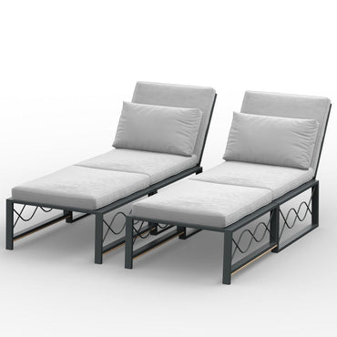 YODOLLA Outdoor Metal Chaise Lounge Adjustable Chair Set of 2 with 1 Side Table