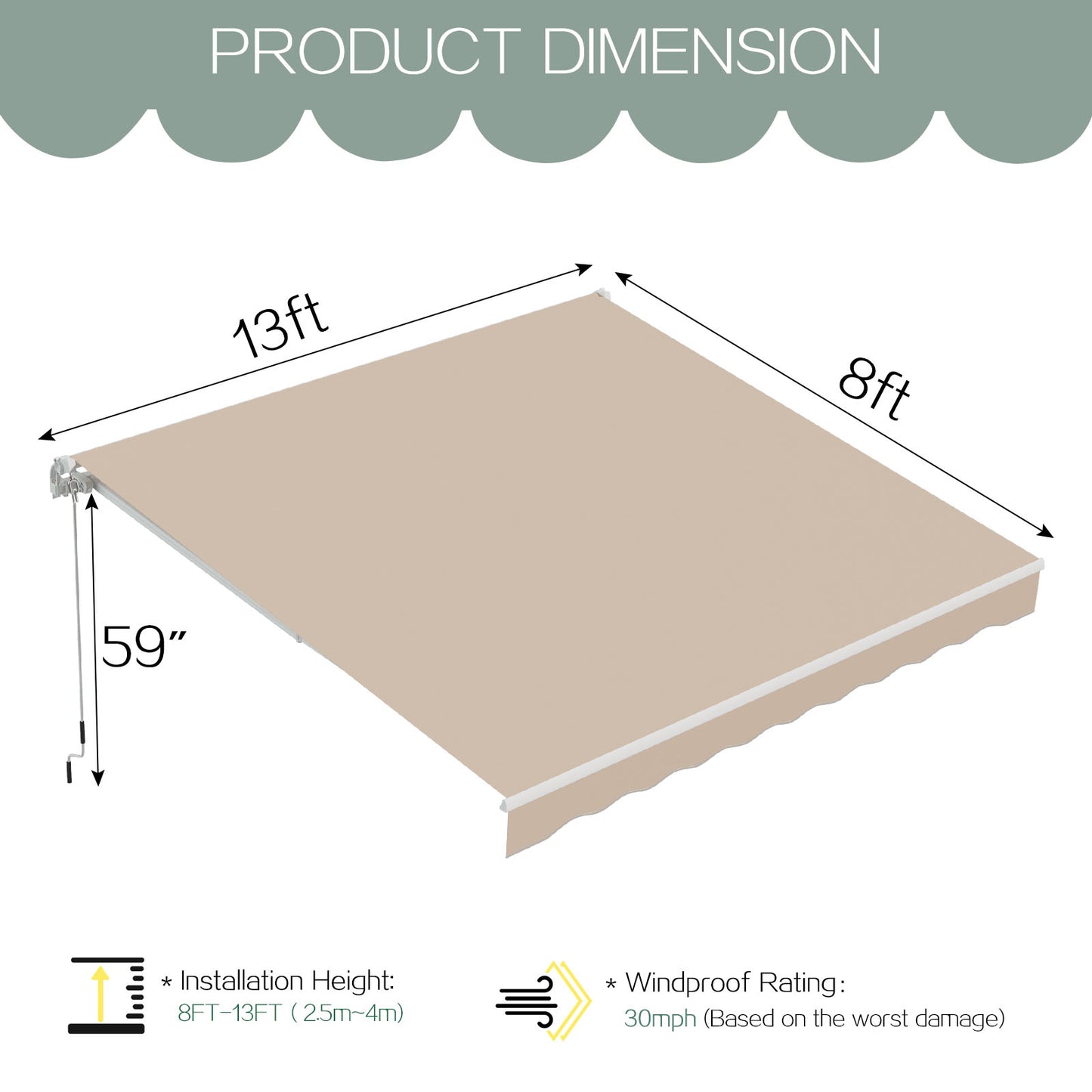 YODOLLA 13'x8' Retractable Awning Cover Sun Shade Shelter