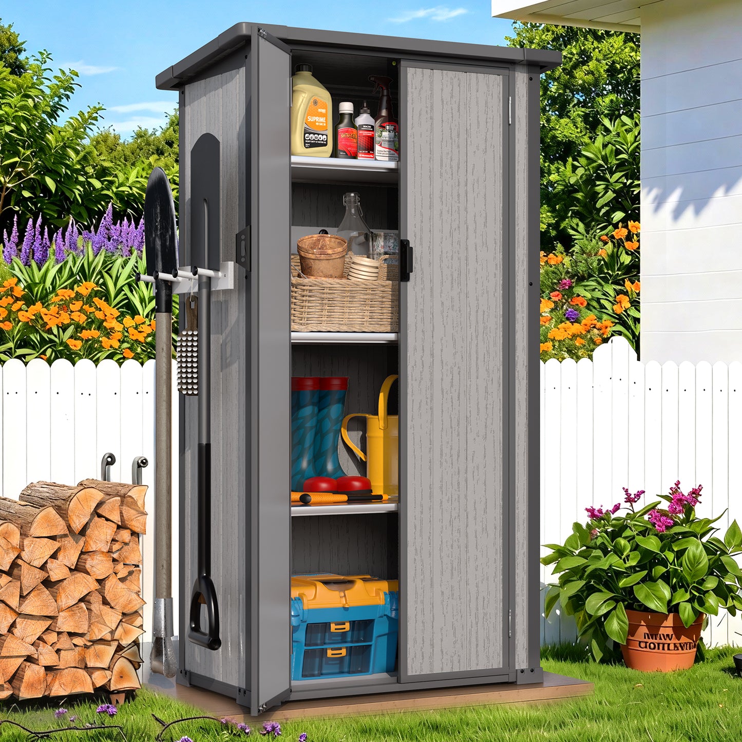 YODOLLA Waterproof Tall Resin Outdoor Storage Cabinet with Adjustable Shelves