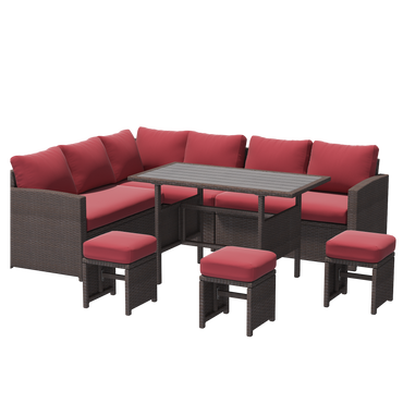 YODOLLA 7 Pieces Outdoor Wicker Rattan Furniture Set, Brown & Wine Red