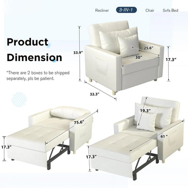 YODOLLA 36" Convertible Chair Bed, White