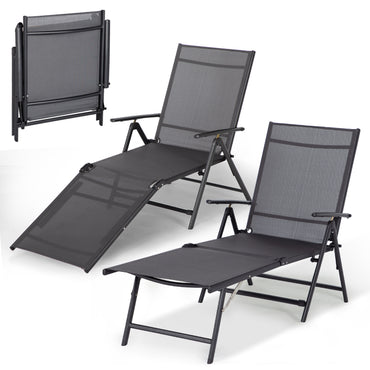YODOLLA 7 Back & 2 Leg Adjustable Outdoor Chaise Lounge Chair Set of 2, Grey
