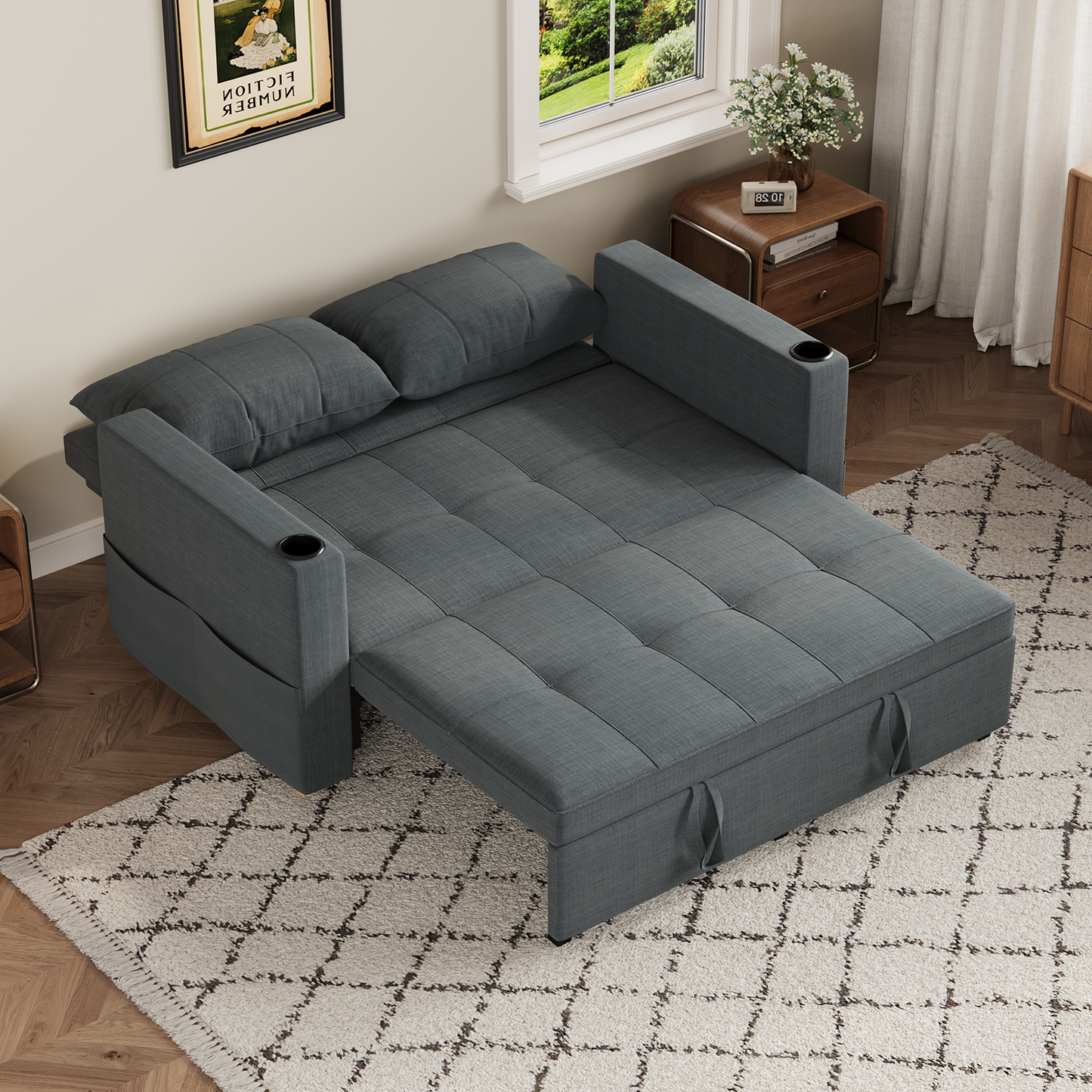 YODOLLA Sleeper Chair Bed, 63" Extra Wide Convertible Sofa Bed for Adults, Dark Grey