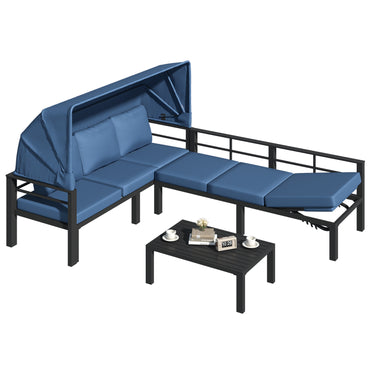 YODOLLA Patio Furniture Set with Retractable Canopy, Dark Blue