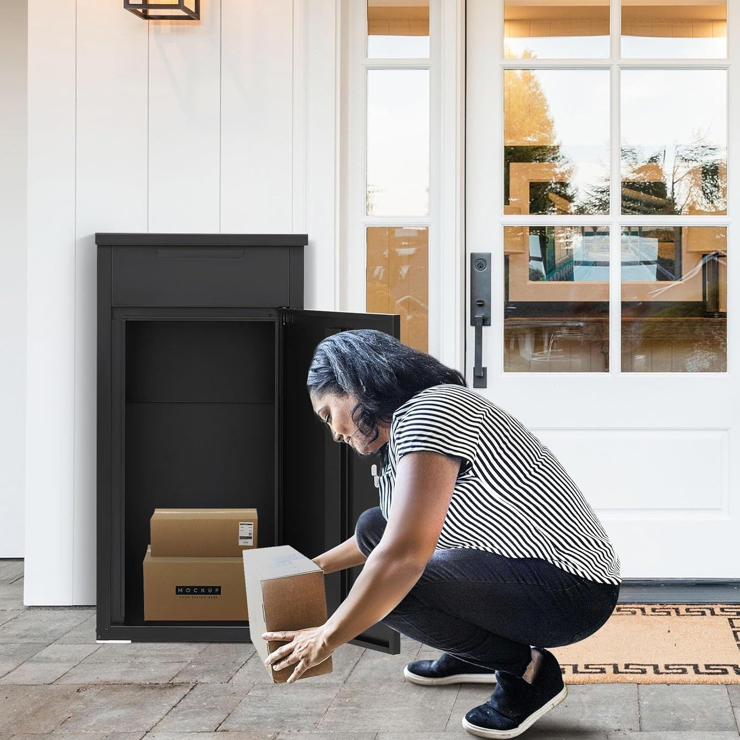 YODOLLA Lockable Anti-Theft Parcel Drop Box with Mailbox for Porch Fence Curbside, Black