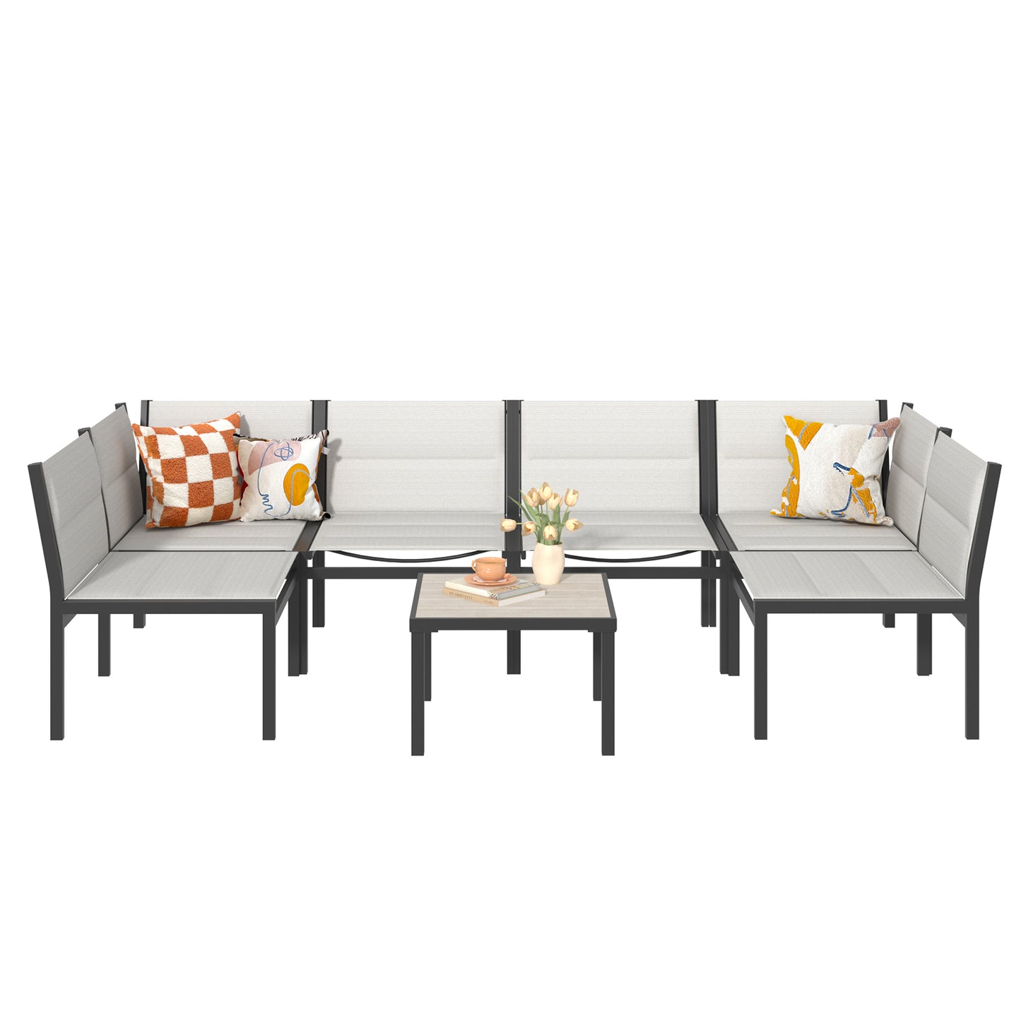 YODOLLA 7-Pc Sectional Patio Set Textilene Fabric, Off-White