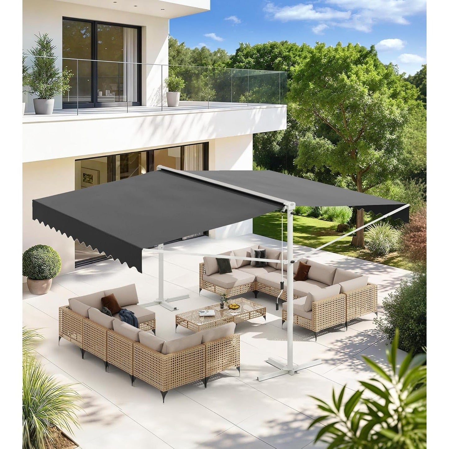 YODOLLA 13'x10' Dual Side Free Standing Retractable Awning, Dark Gray