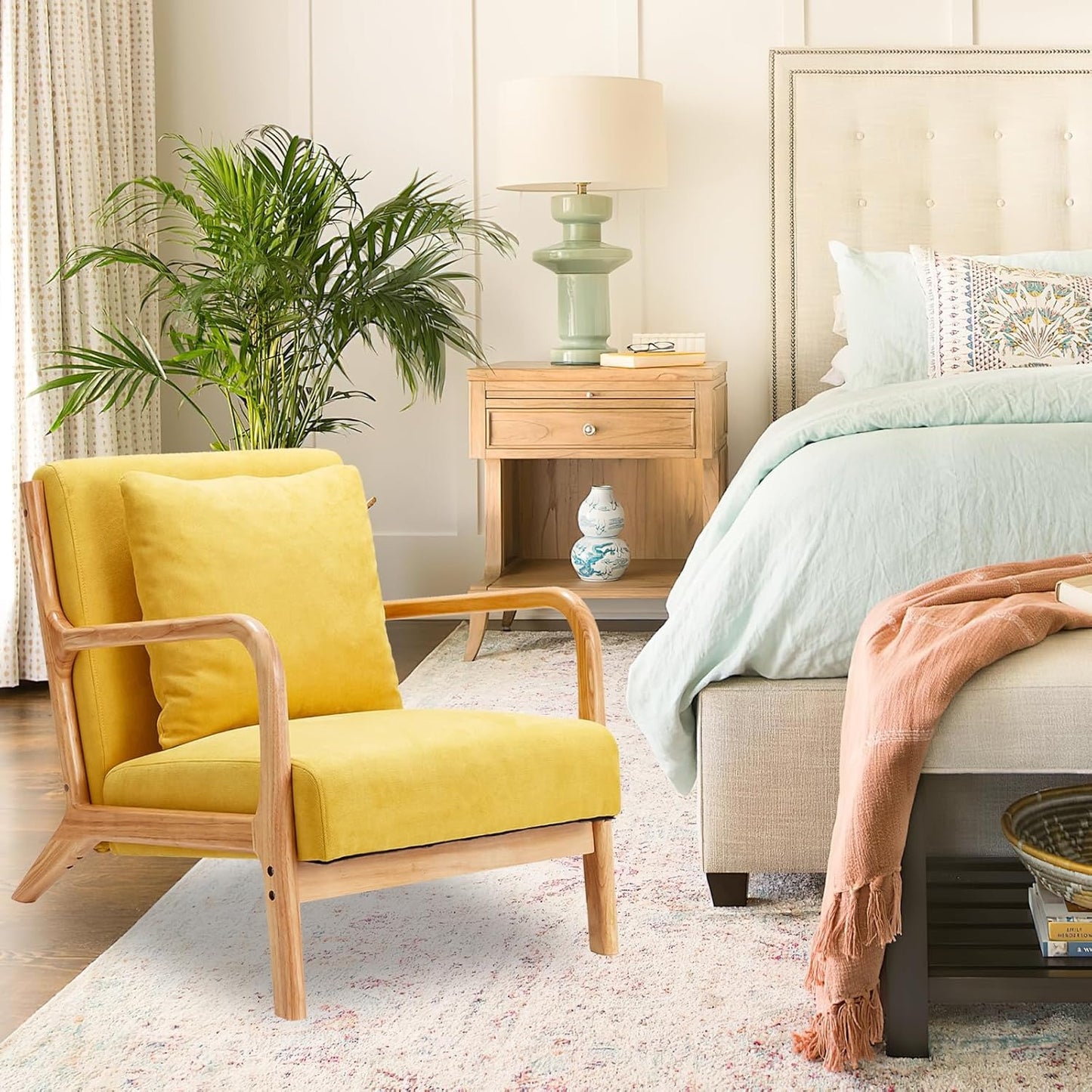 YODOLLA Accent Chair Reading Armchair, Linen Yellow