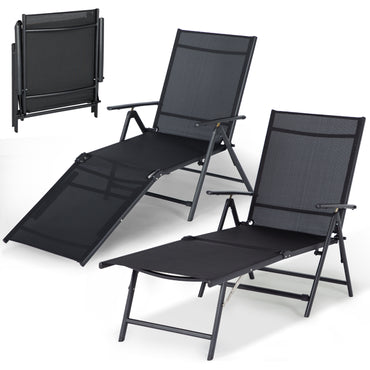 YODOLLA 7 Back & 2 Leg Adjustable Outdoor Chaise Lounge Chair Set of 2, Black