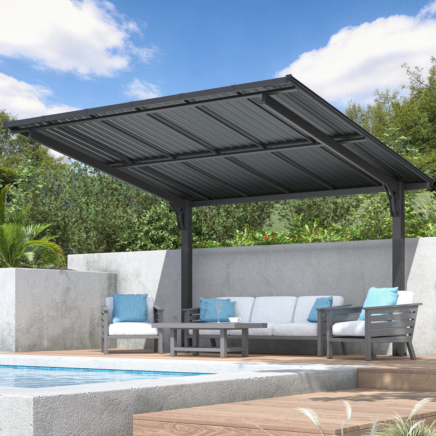 YODOLLA 12'x10' Freestanding Gazebo Outdoor Lean to Hardtop Metal Carport