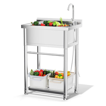 YODOLLA Stainless Steel Utility Sink Free Standing Single Bowl Commercial Kitchen Sinks