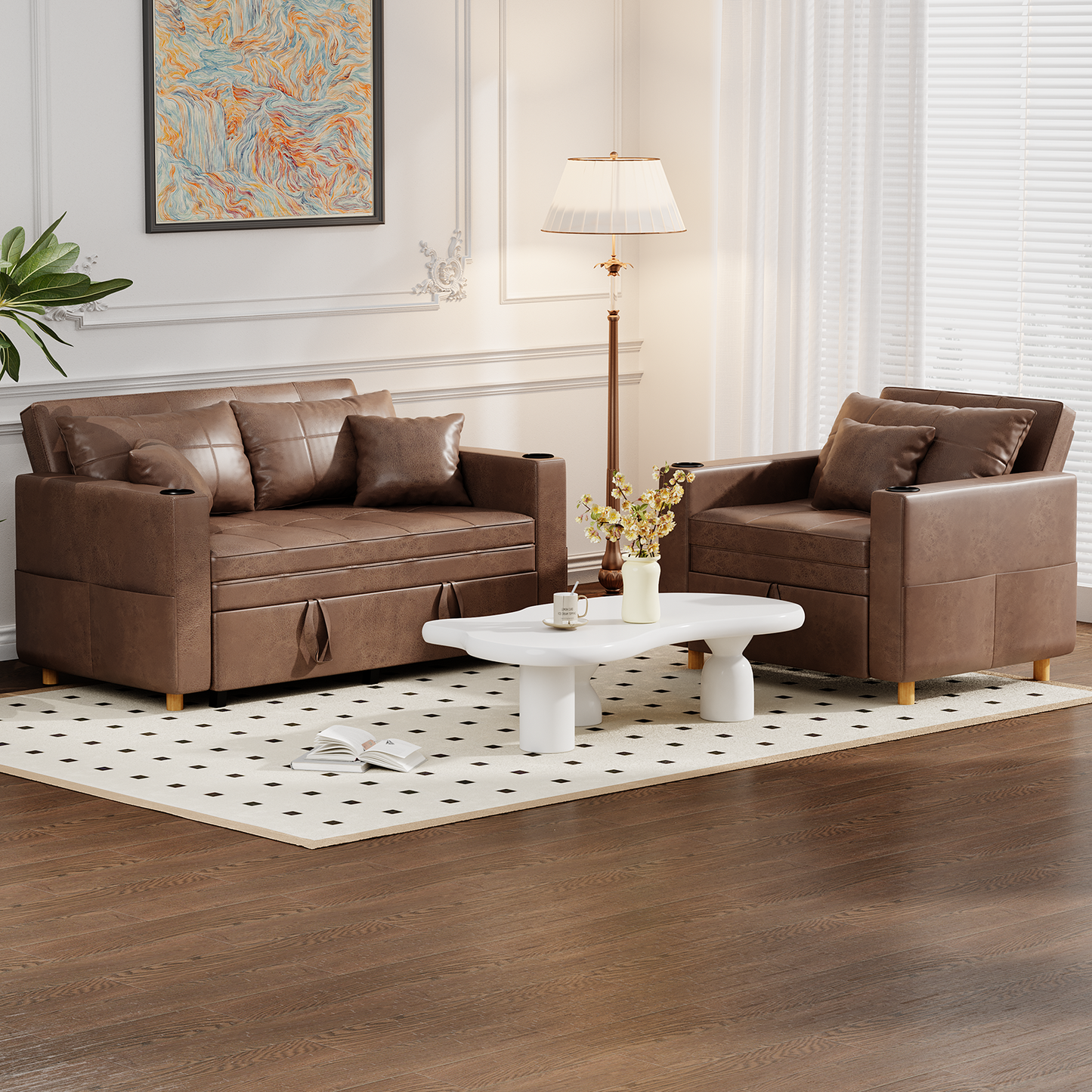 YODOLLA Sleeper Chair Bed, 63" Extra Wide Convertible Sofa Bed for Adults, Brown