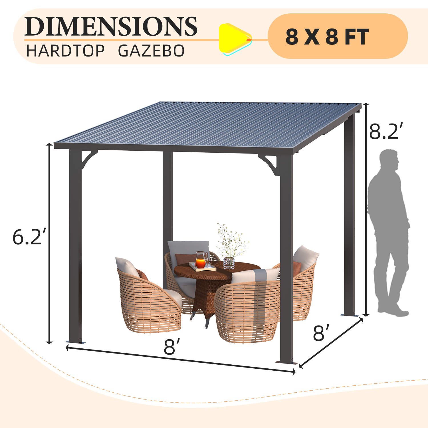 YODOLLA 8x8 Aluminum Pergola Gazebo