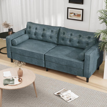 YODOLLA 84.2" 3-Seats Large Sofa Couch Couch, Faux Leather Blue