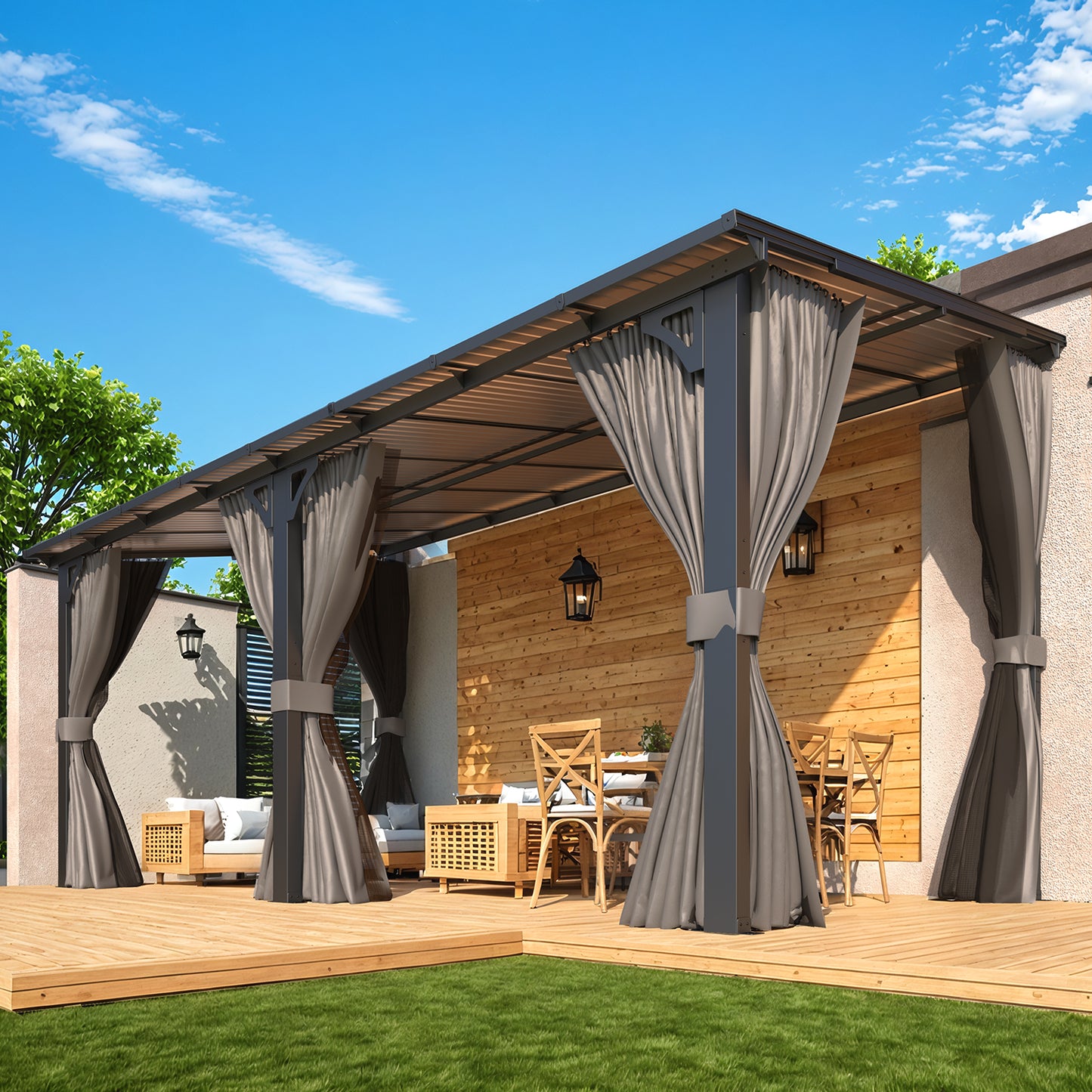YODOLLA 16' x 8' Gazebo Outdoor Pergola with Curtains and Netting
