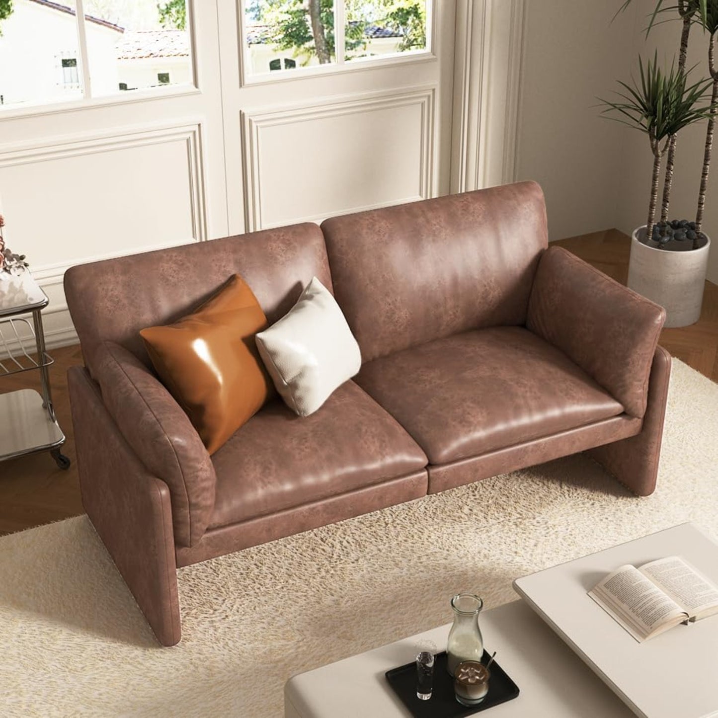 YODOLLA 68'' Modern Love Seat Sofa Couches, Faux Leather Brown
