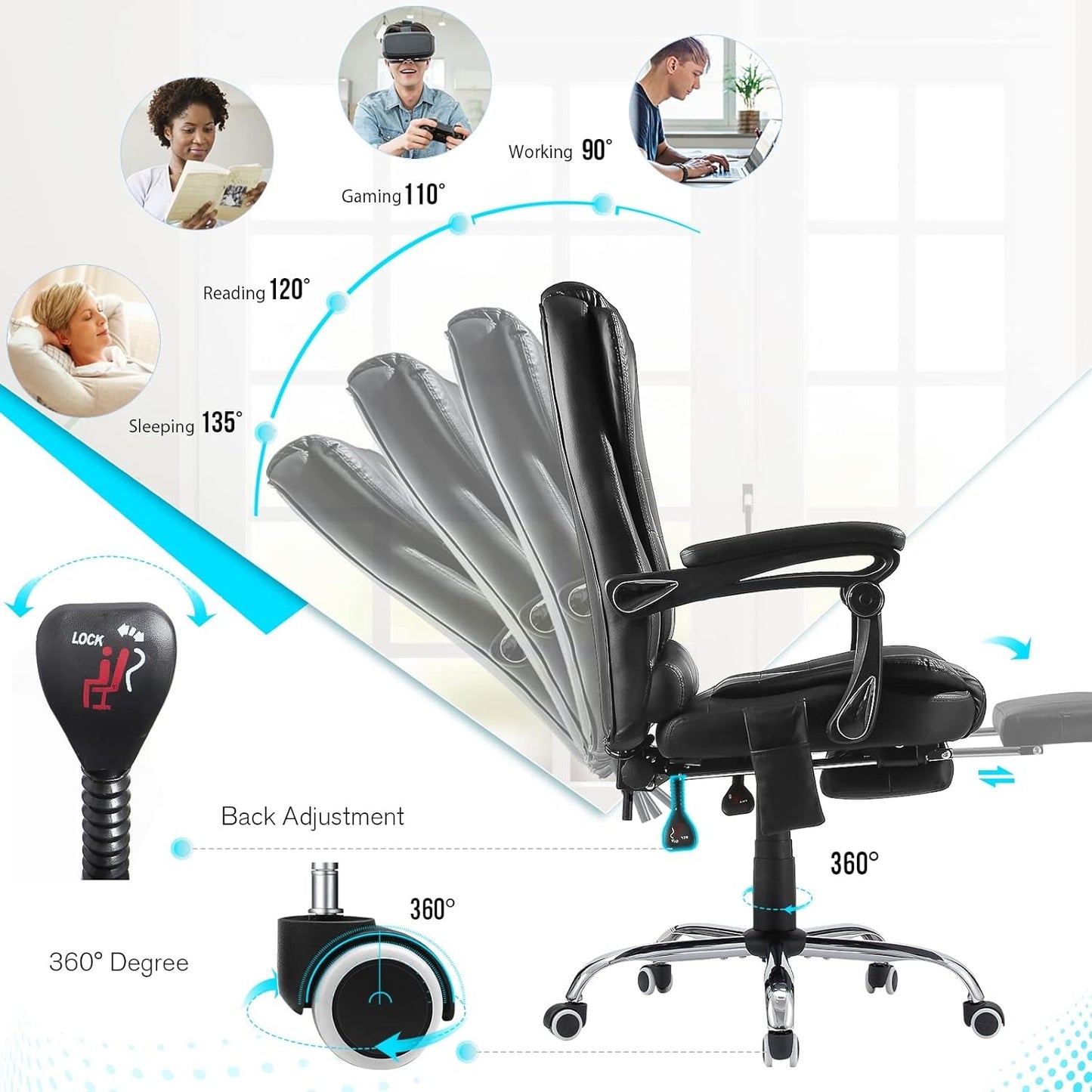 YODOLLA Ergonomic Office Chair with Heat&Massage, PU Leather Black