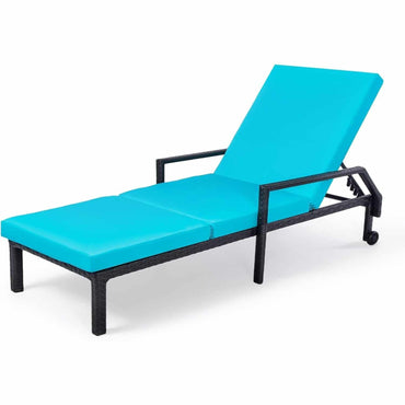 YODOLLA Outdoor Lounge Chairs, Black Rattan with Blue Cushion