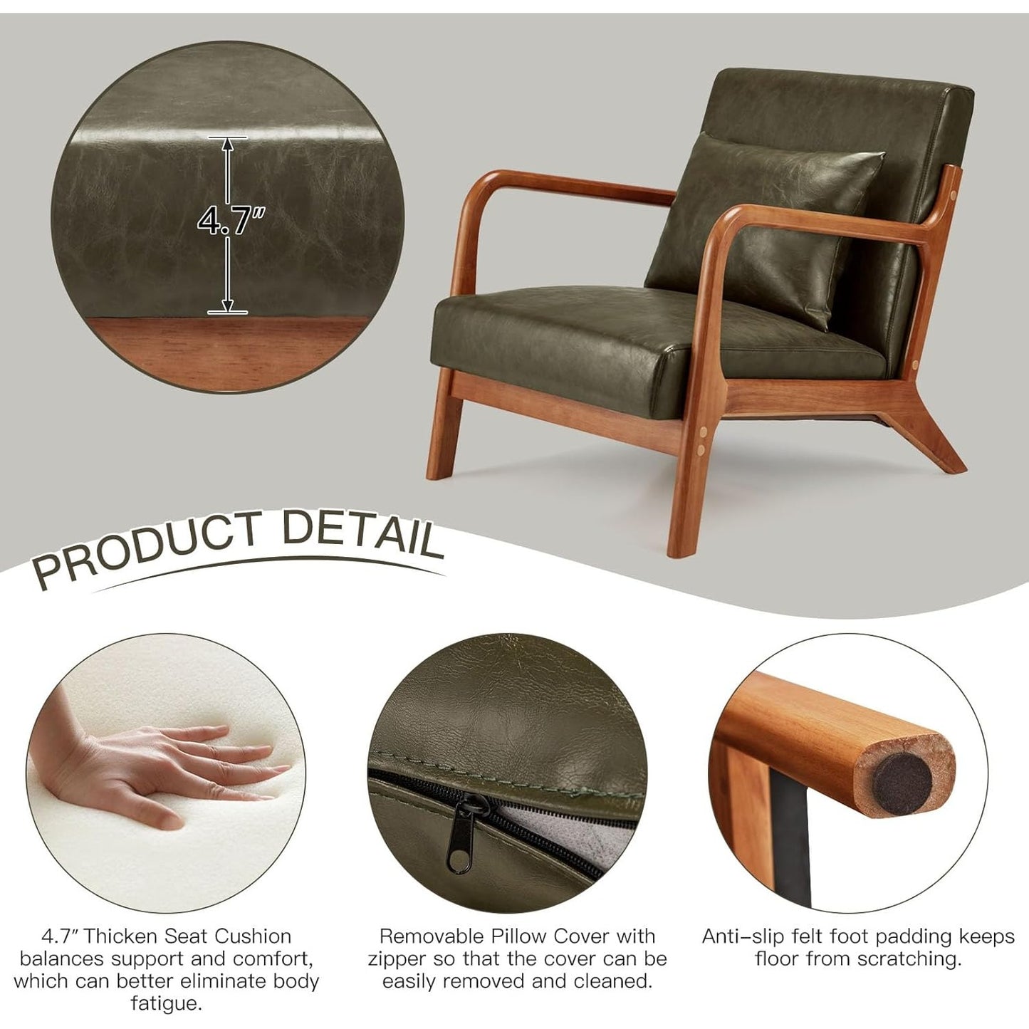 YODOLLA Accent Chair Reading Armchair, PU Leather Green