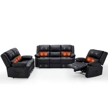 YODOLLA 3 PCS Recliner Sofa Set Overstuffed Leather Reclining Sofa, Black