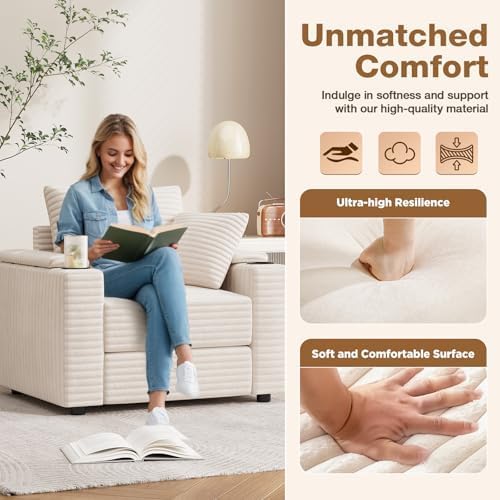 YODOLLA Chaise Lounge Chair Indoor, Oversized Sleeper Chair with Ottoman, Comfy Reading Sofa Armchair