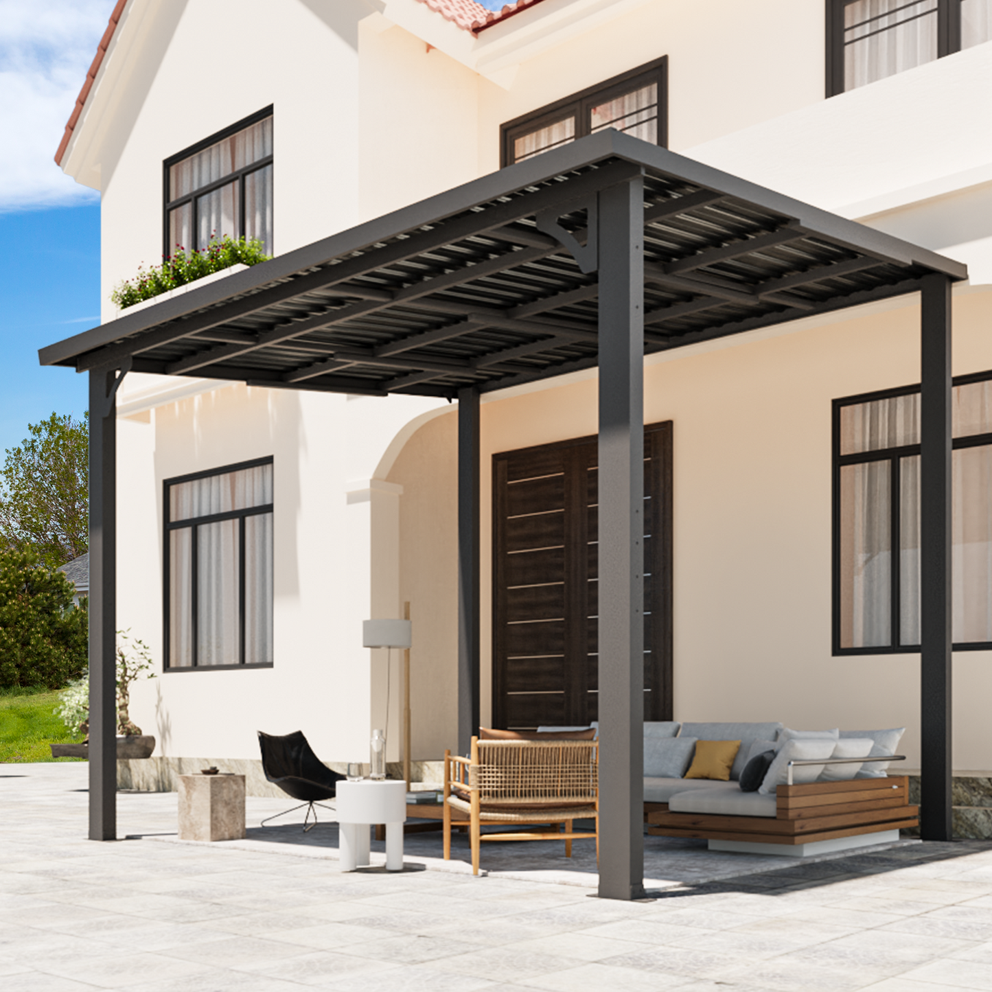 YODOLLA 10x8 Galvanized Steel Wall-Mounted Gazebo