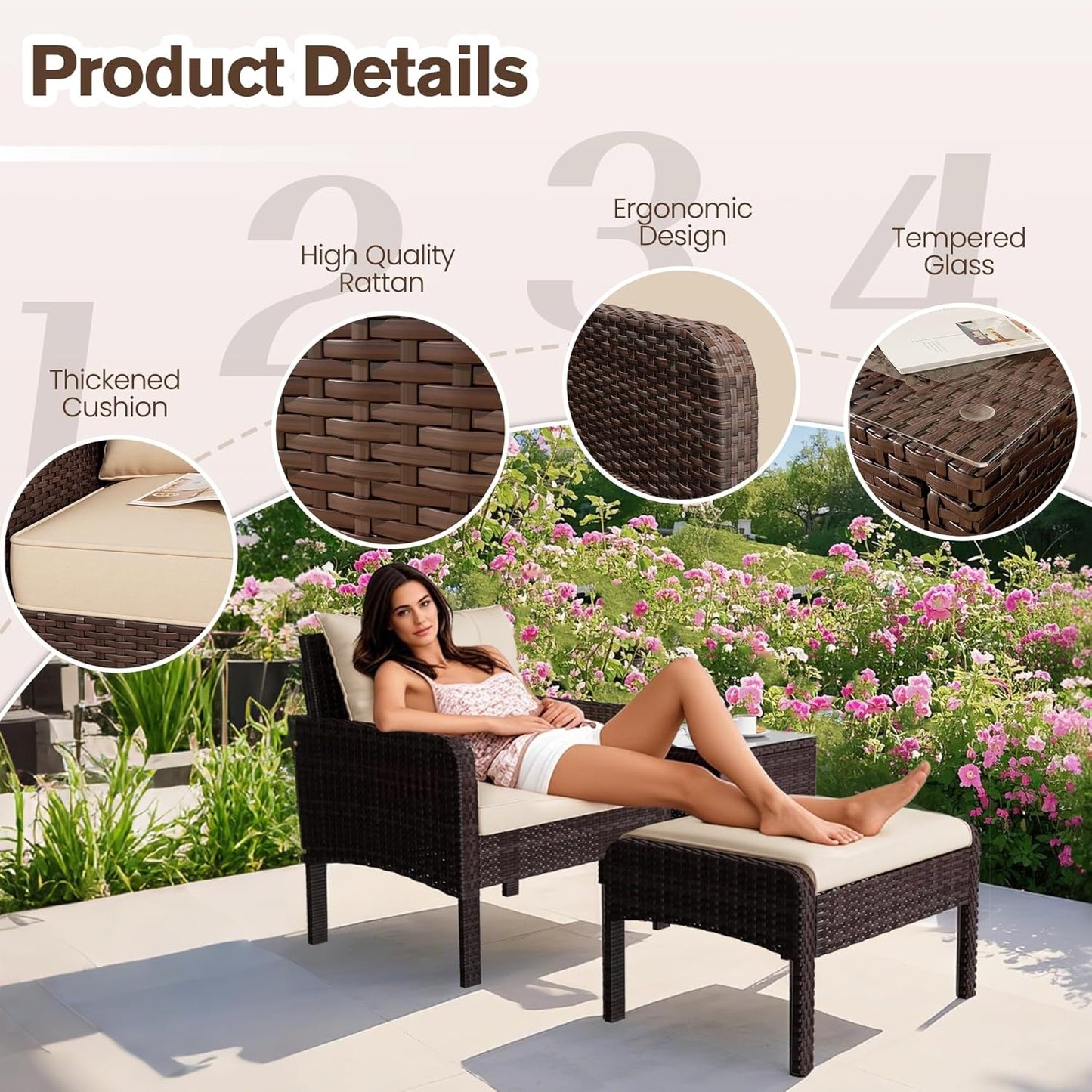 YODOLLA Outdoor 5 Pieces Patio Furniture Set, Beige