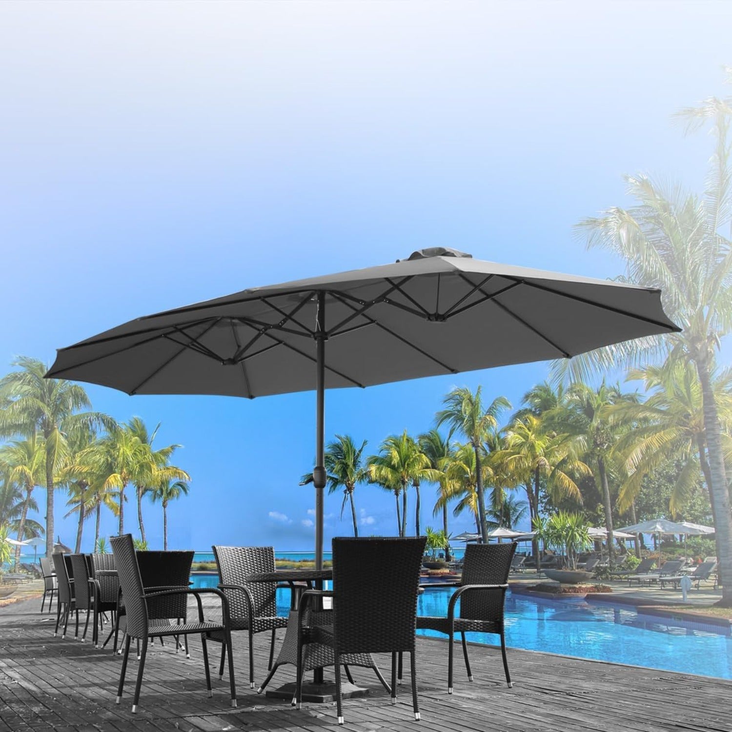 double-sided patio umbrella YODOLLA 15x9ft Double-Sided Patio Umbrella, Dark Grey