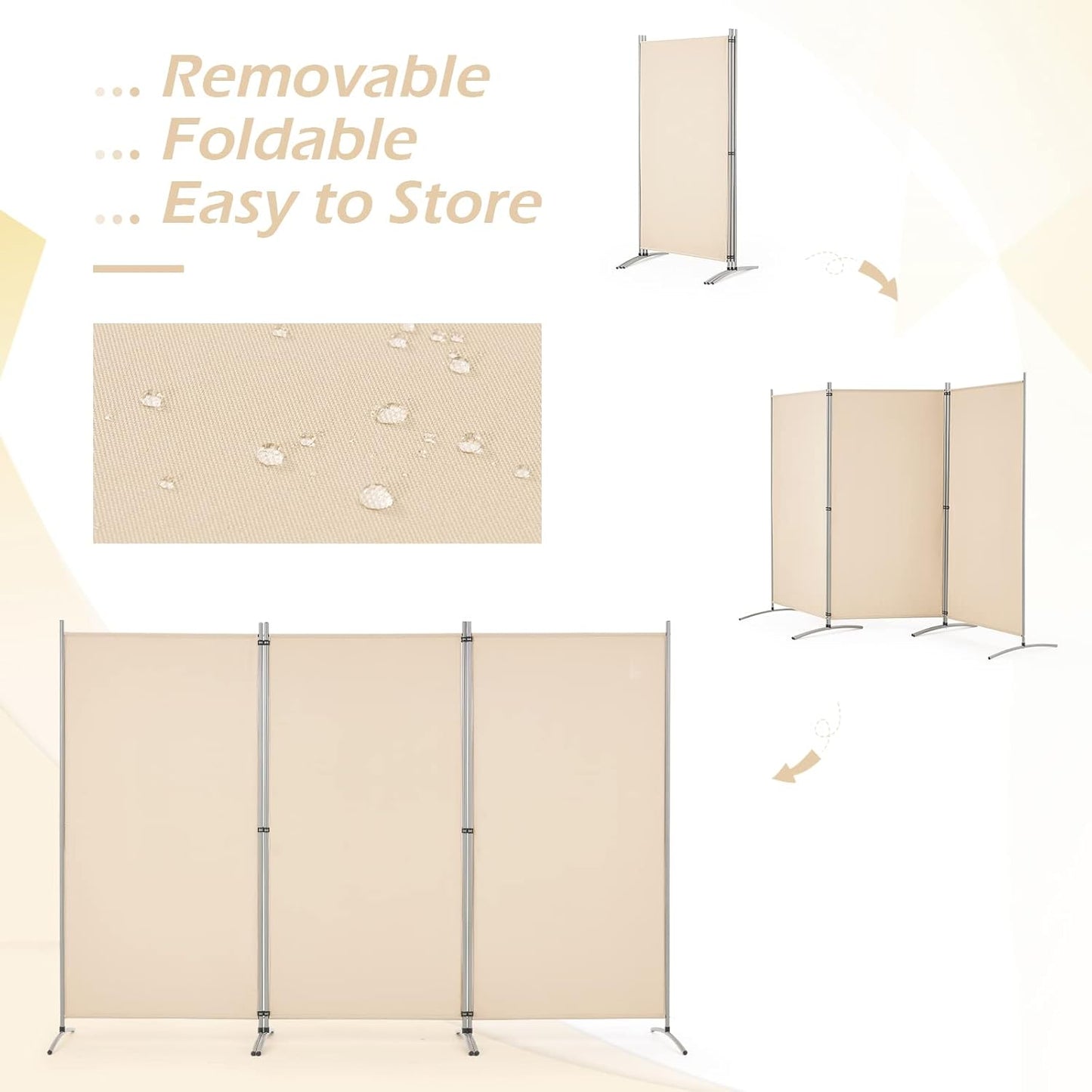 YODOLLA 6 FT Portable Office Divider Folding Privacy Screens, Beige