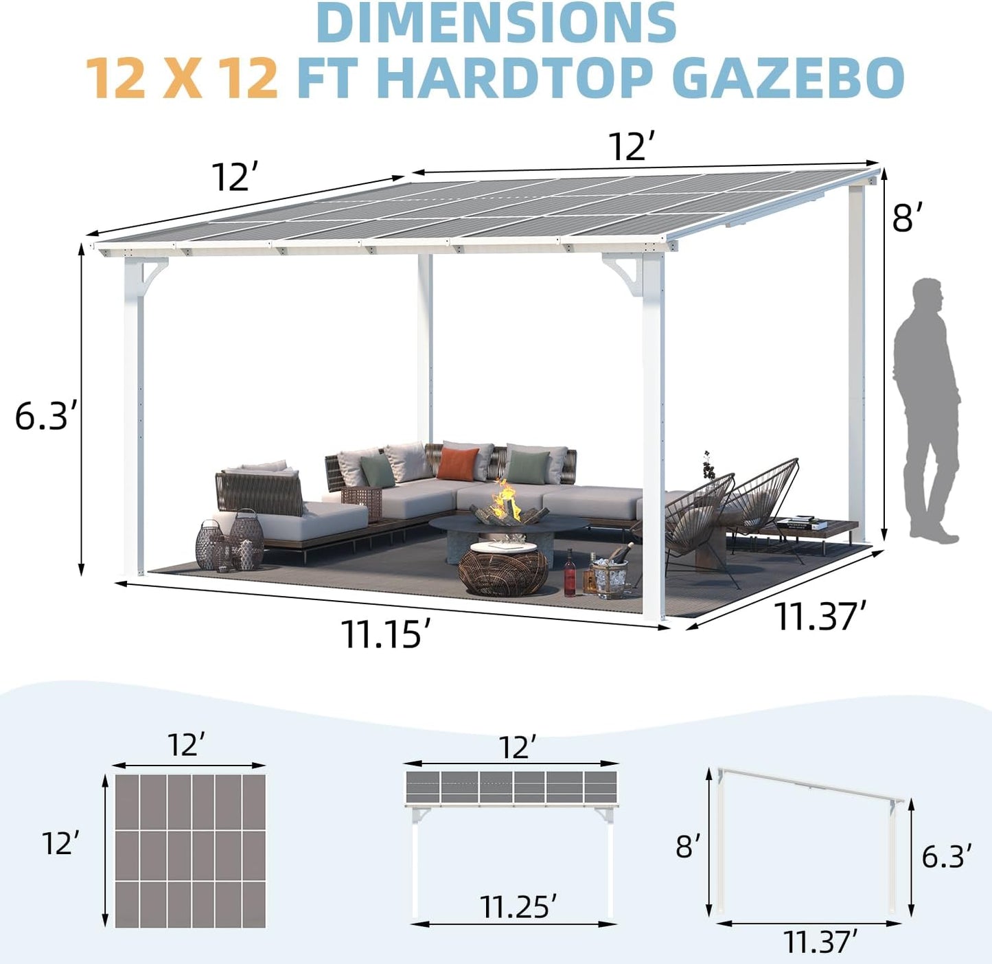 YODOLLA White 12x12 Gazebo for Patio