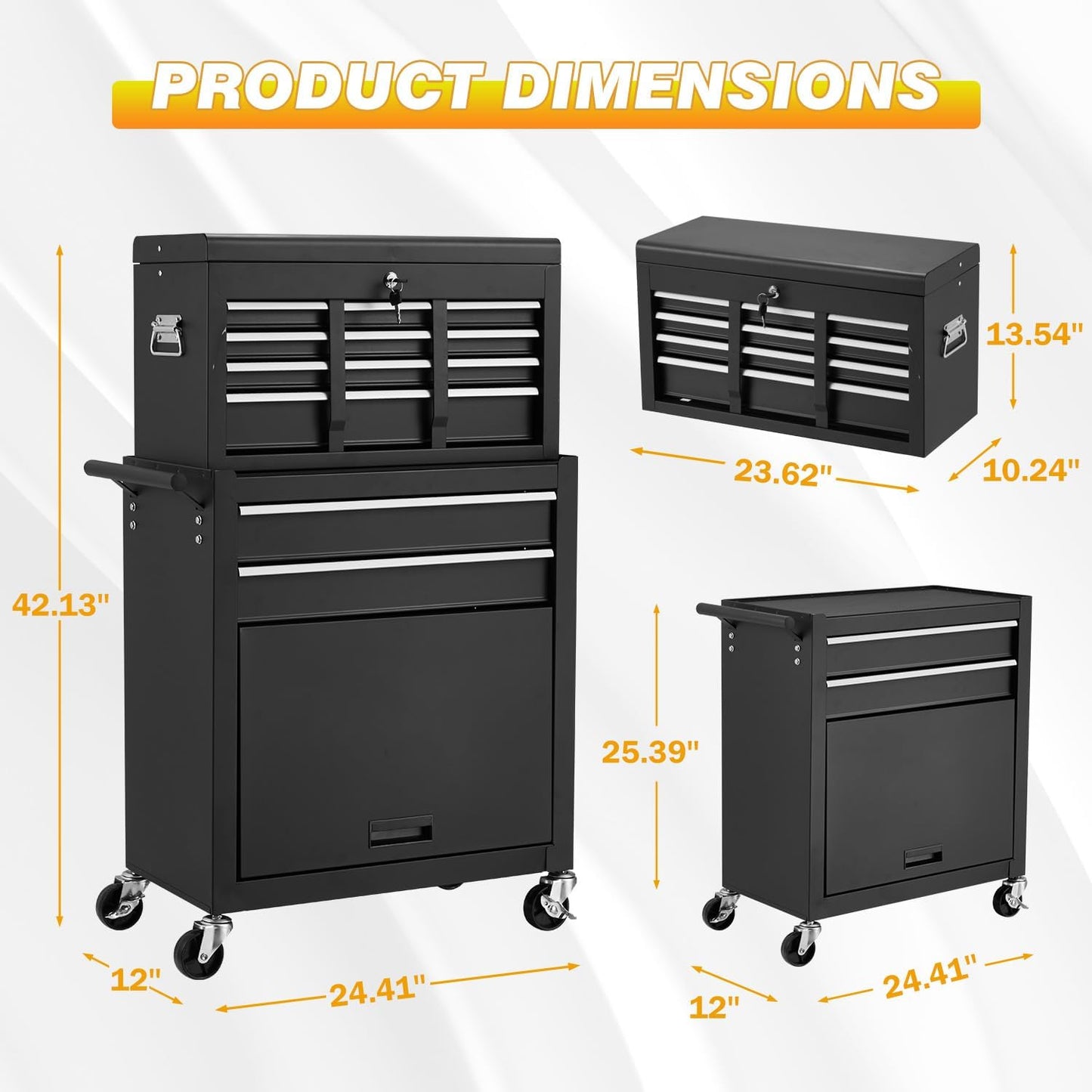 YODOLLA Rolling Tool Chest with Wheels, Detachable Metal Tool Box with Drawers