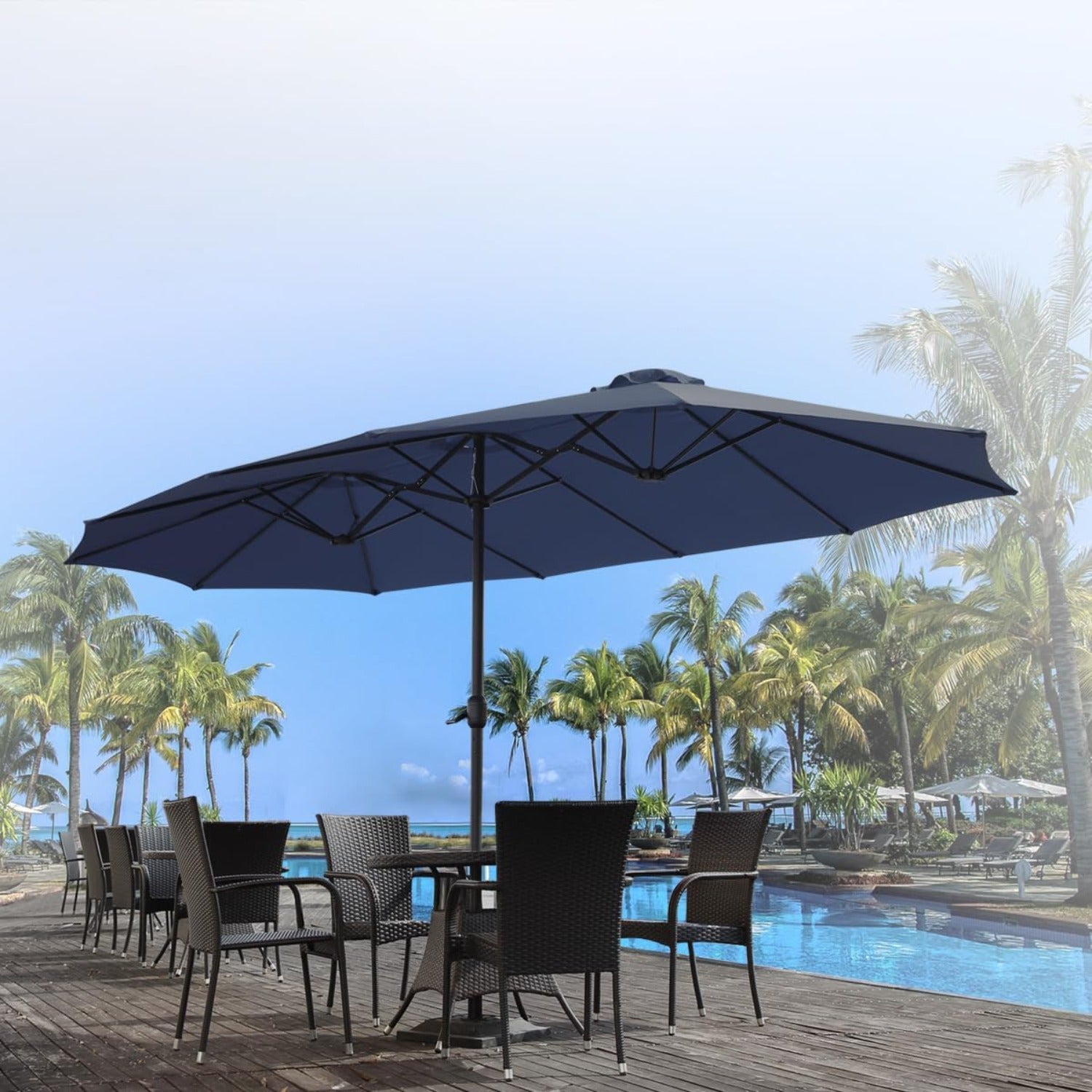 cantilever patio umbrella navy blue YODOLLA 15x9ft Double-Sided Patio Umbrella, Navy Blue