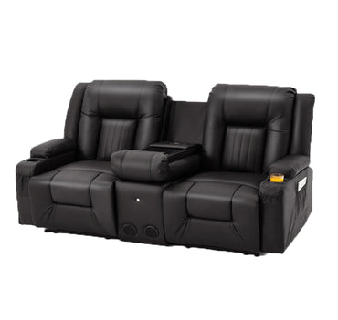 YODOLLA Faux Leather RV Loveseat w/ Console & USB, Black