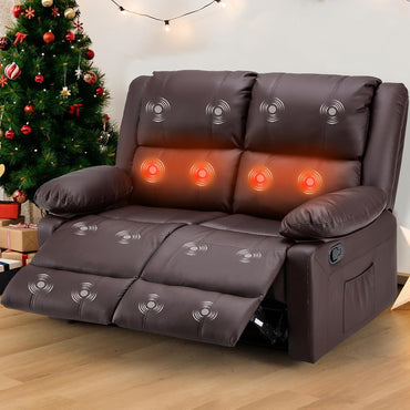 YODOLLA 2 Seat Loveseat Recliner with Heat&Massage Function, Faux Leather, Brown