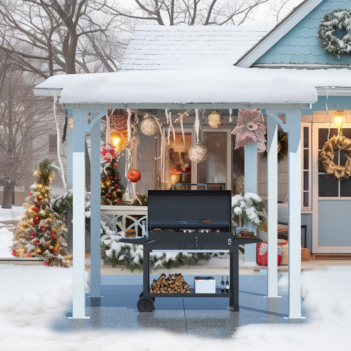 YODOLLA 8' x 5' Wall Mounted Gazebos Pergola, White