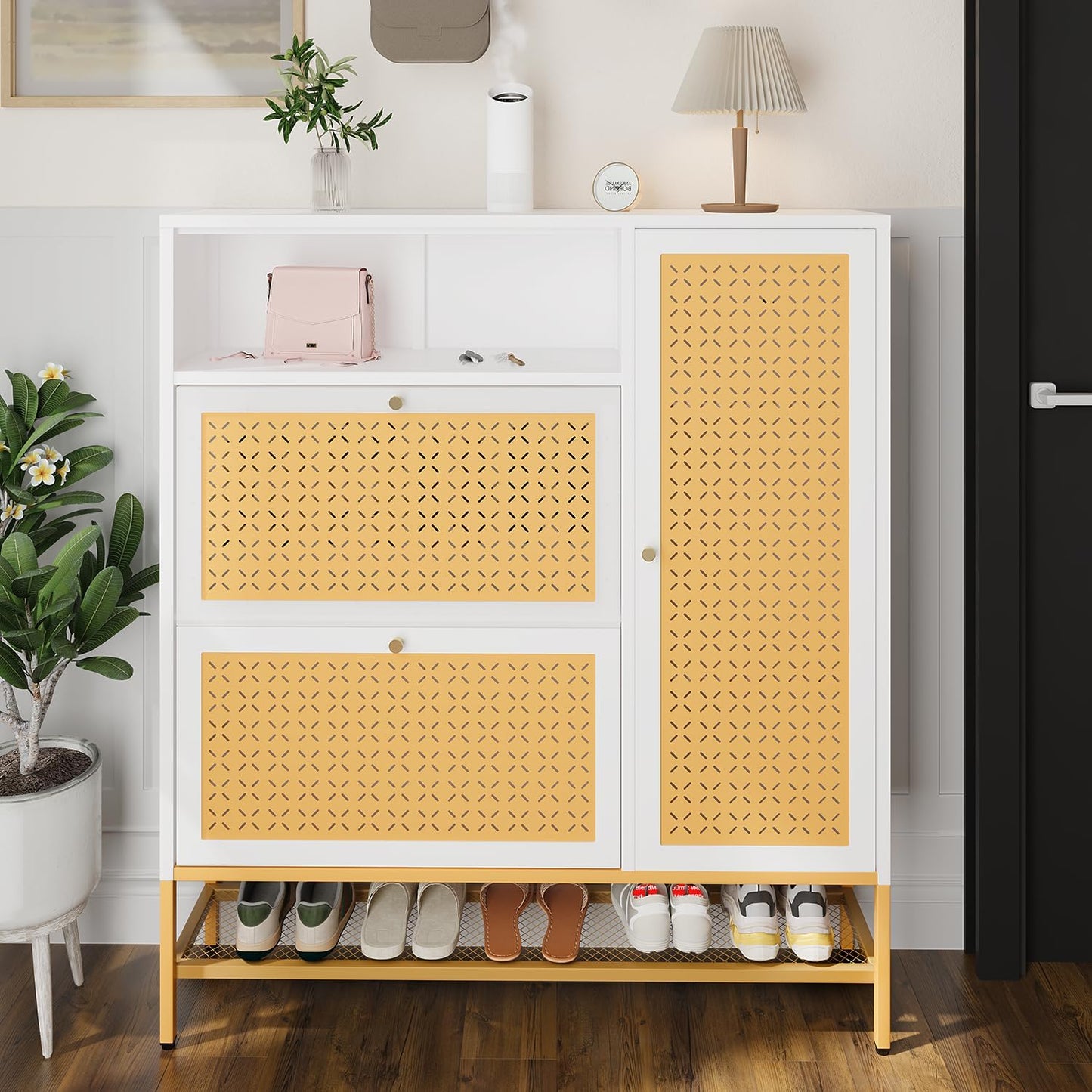 YODOLLA Shoe Storage Cabinet with 2 Flip Drawers Hidden Shoe Organizer